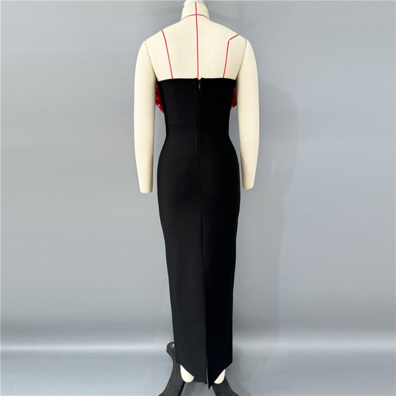 Sexy Floral Rhinestone Tube Bandage Maxi Dress - Image 2