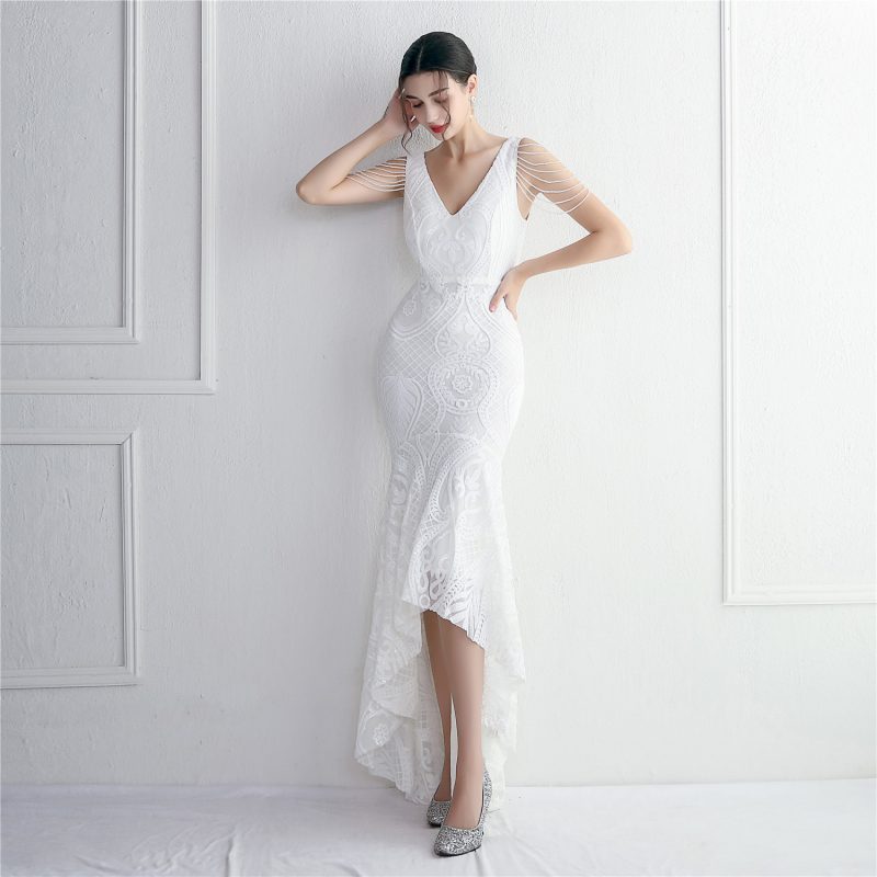 Elegant Beaded Large Swing Long Fishtail Dress - Image 3
