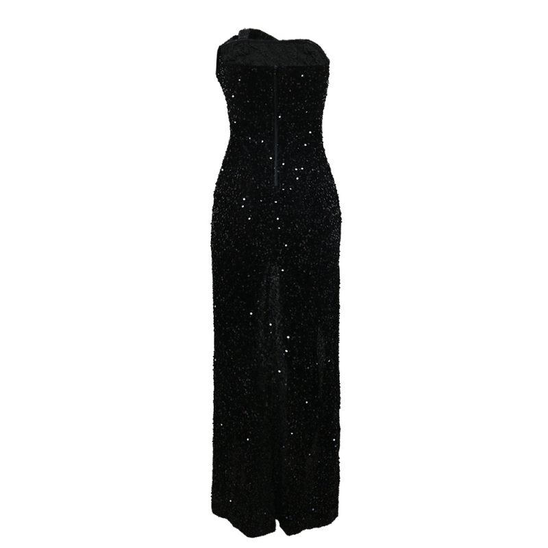 Sexy Sequined Tube Top Asymmetric Trailing Evening Dress - Image 3