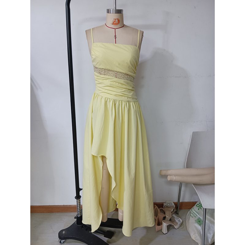 Sexy Mesh Splicing Sling Flounced Dress - Image 4