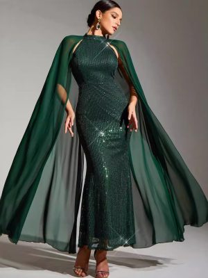 Sexy Chiffon Sequined Stitching Prom Evening Dress