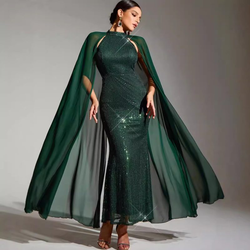 Sexy Chiffon Sequined Stitching Prom Evening Dress