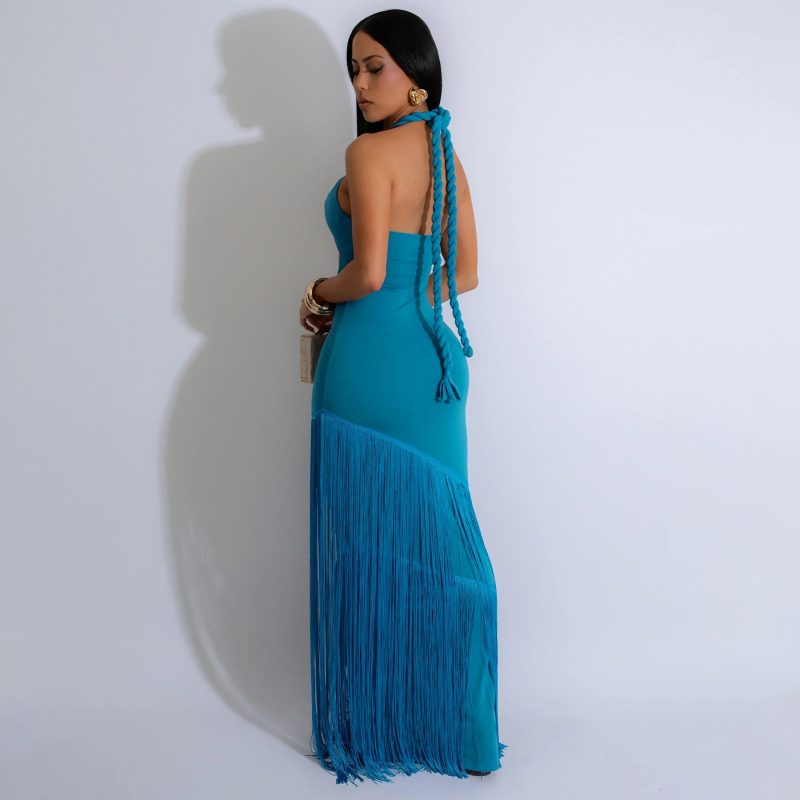 Summer Tassel Stitching Tube Top Bandage Dress - Image 3