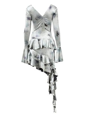 Women’s Tie-Dyed Velvet Asymmetric Ruffled Dress