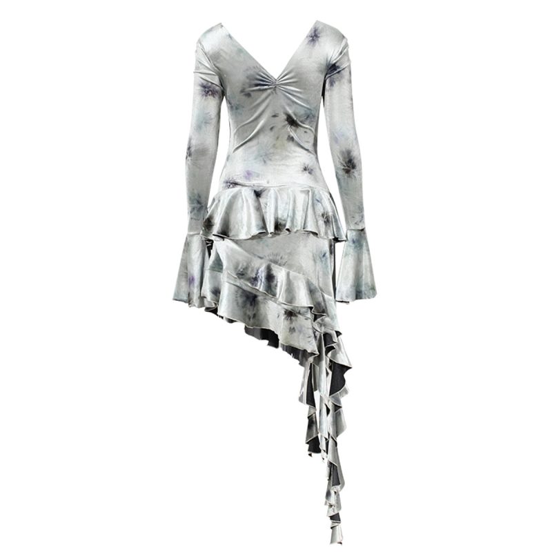 Women’s Tie-Dyed Velvet Asymmetric Ruffled Dress