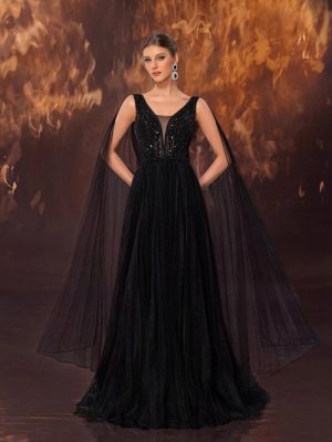 Elegant Handmade Beaded Mesh Wide Hem Maxi