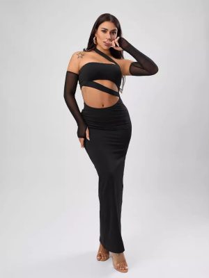 Sexy Angora Red Mesh Halter Wrapped Chest Dress