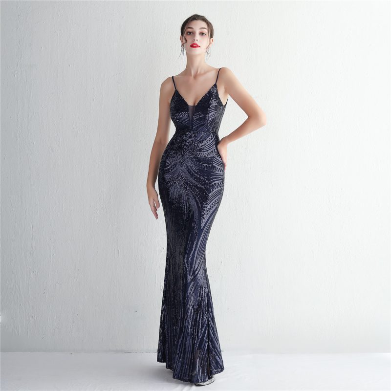Elegant Floral Suspender Sequined Slim Fit Dress - Image 4