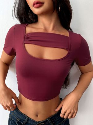 Slim Fit Sexy Purplish Red Cropped Top