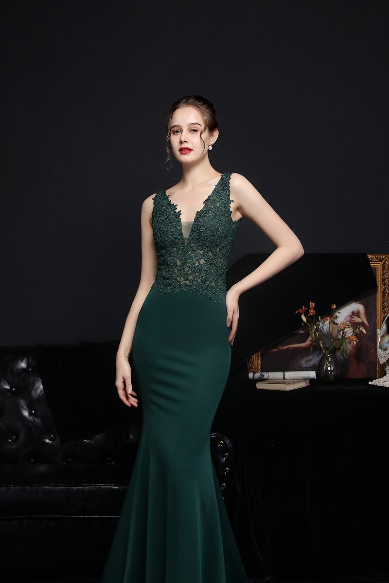 European Lace Diamond Fishtail Evening Toast Dress - Image 4