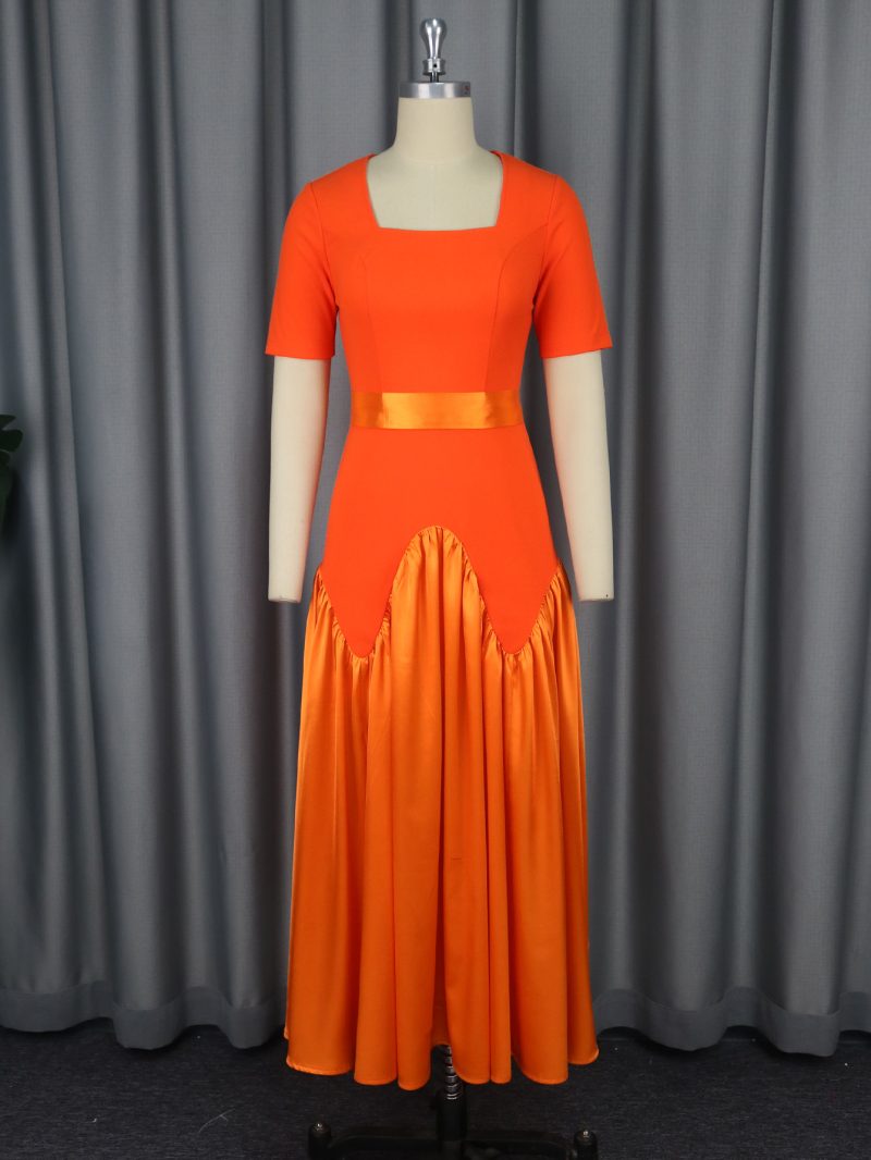 Square Collar Color-Block Slim Fit Maxi Dress - Image 2