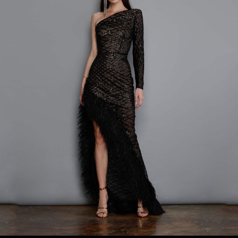 Spring Summer Asymmetric Mesh Sleeveless Evening Maxi Dress - Image 4