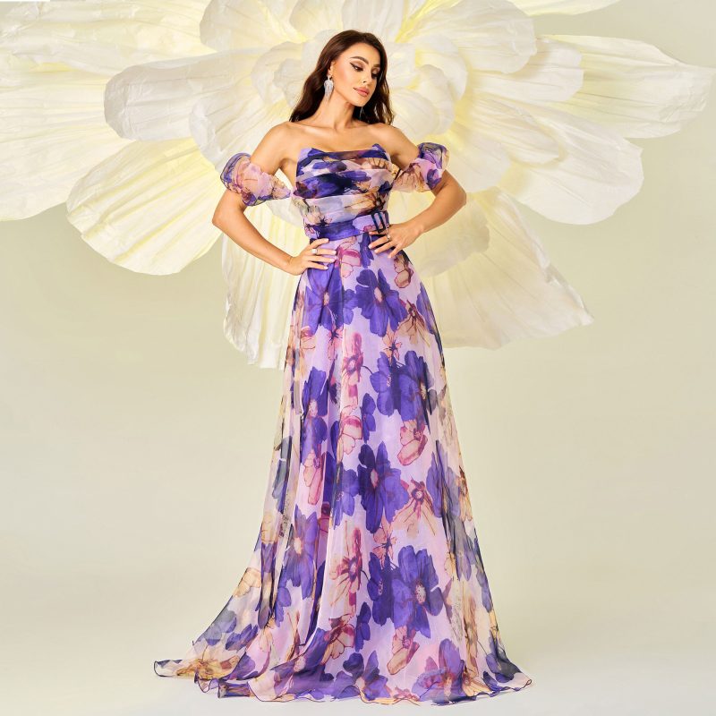 Slim Fit Off-Neck Printed Cocktail Swing Dress