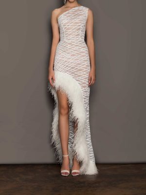 Spring Summer Asymmetric Mesh Sleeveless Evening Maxi Dress