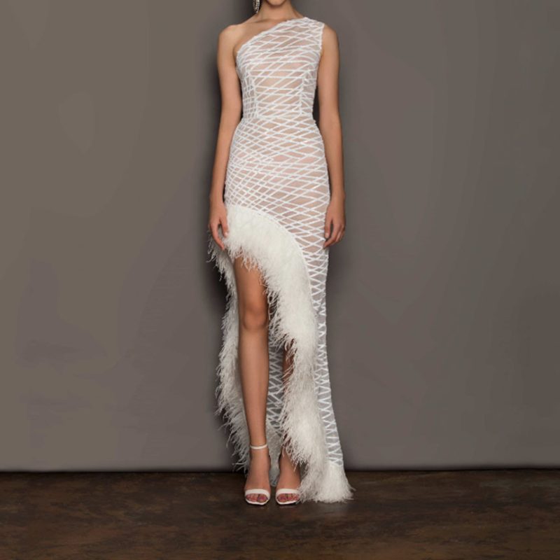 Spring Summer Asymmetric Mesh Sleeveless Evening Maxi Dress