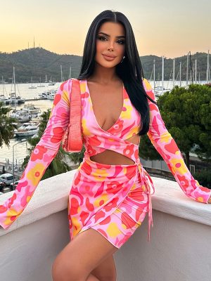 Sexy V-Neck Hollow Out Long Sleeve Dress