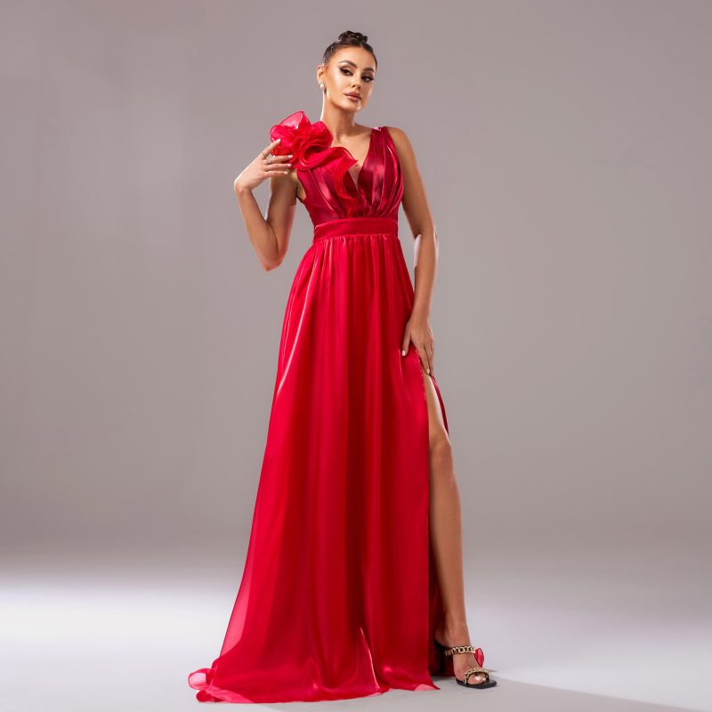 Sleeveless V-Neck Slim Fit Fishtail Dress - Image 2