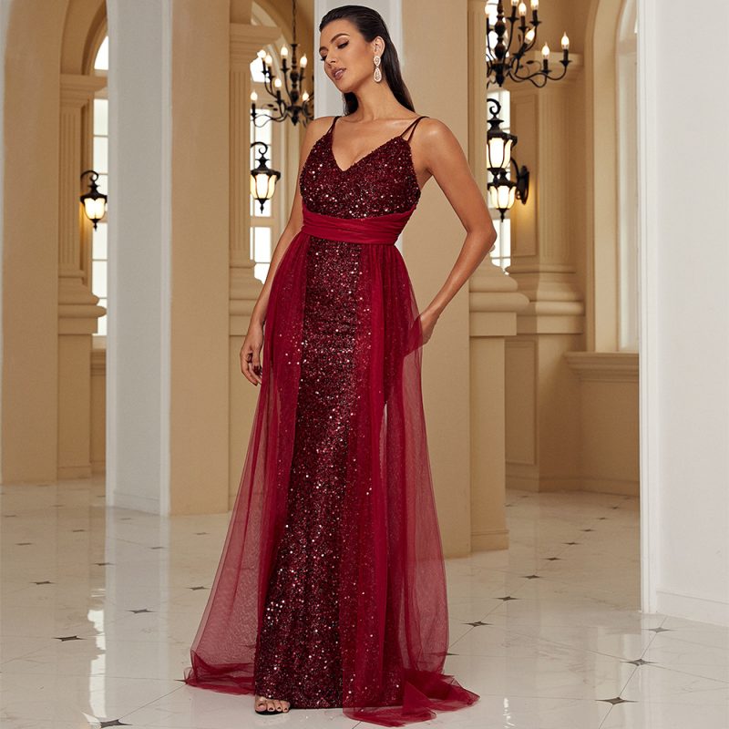 Elegant Sleeveless Sequined Lace Backless Maxi Dress - Image 4