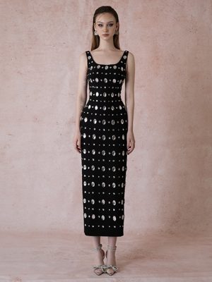 Beaded Sling U-Neck Sleeveless Party Dress