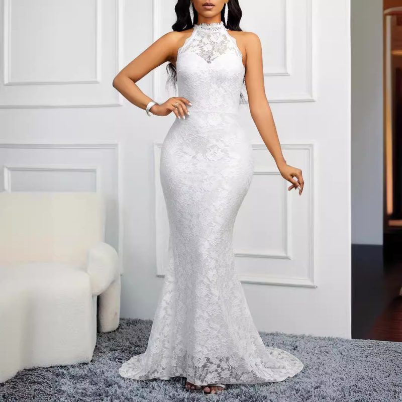 Spring Backless Solid Color Slim Party Evening Dress - Image 4