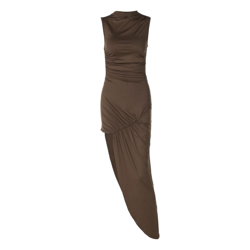 Slim Fit Pleated Sleeveless Side-Slit Dress - Image 4