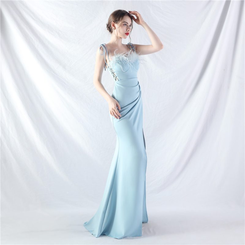 Double Binding Waist Satin Adjustable Evening Dress - Image 2