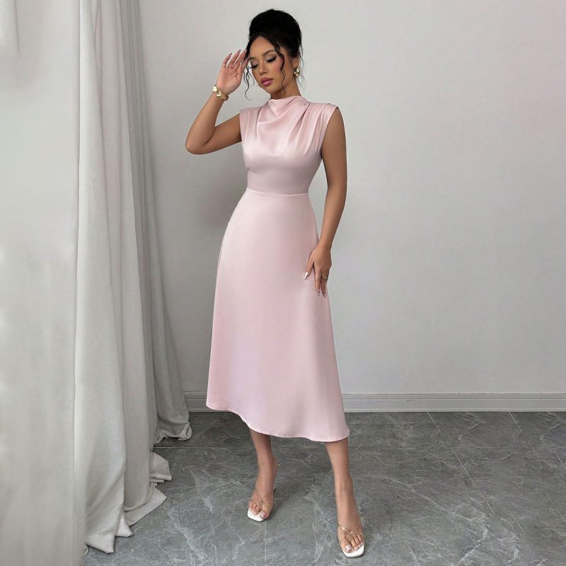 Summer Satin Pleated A-Line Mid-Length Dress