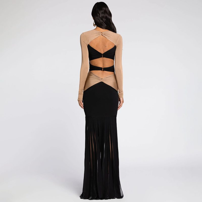 Autumn Pineapple Decorative Hollow Out Long Sleeve Dress - Image 2