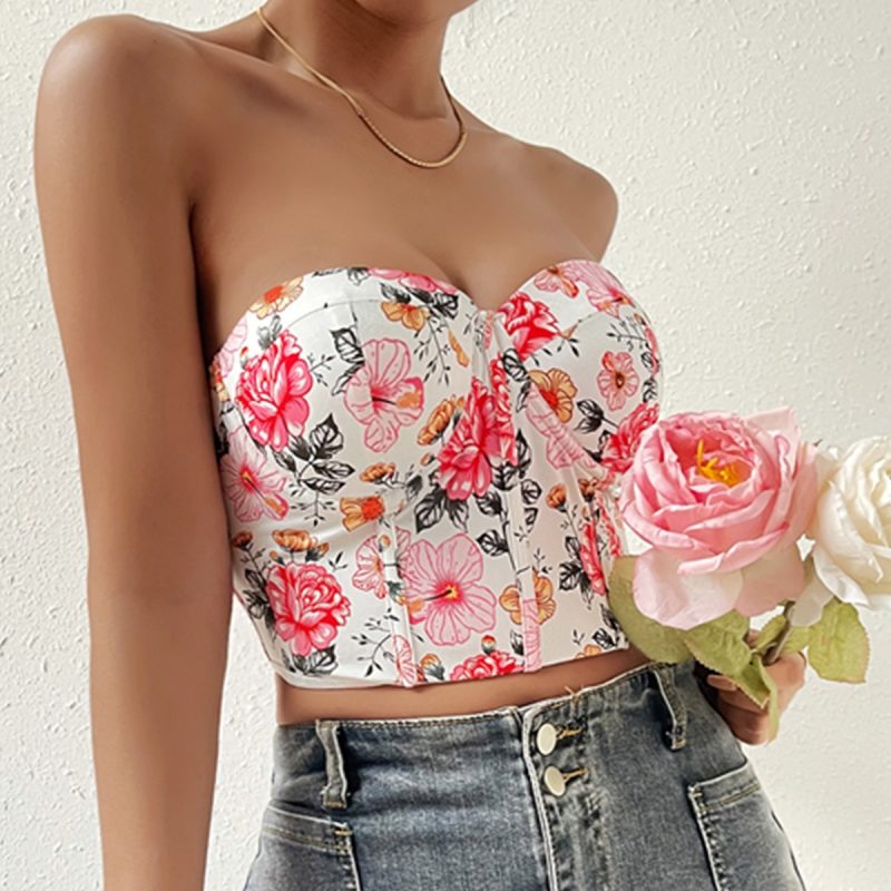 Spring Summer Floral Slim Fit Boning Corset Bra - Image 2