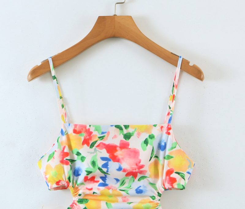 Tropical Blooming Print Elastic Waist Strap Dress for Spring - Image 4