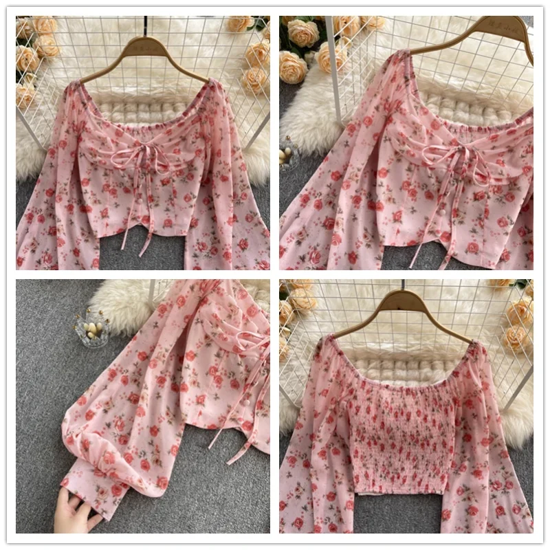 Bohemian Floral Ruched Slim Blouse - Image 3