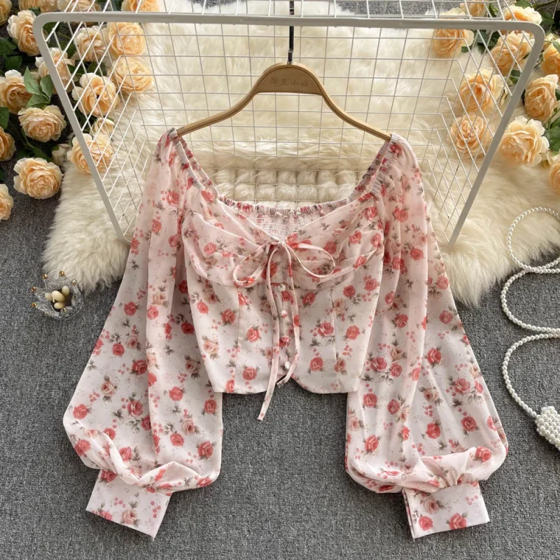 Bohemian Floral Ruched Slim Blouse - Image 2