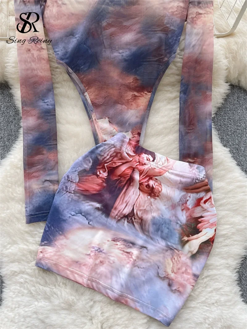Tie-Dye Transparent Bodysuit & Mini Skirt Set - Image 4