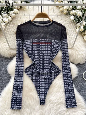 Hot Mesh Long Sleeve Bodysuit