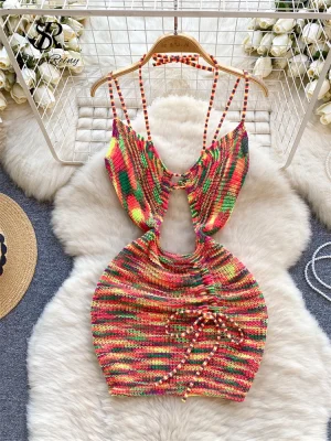 Lace Up Halter Bodycon Mini Dress for Women
