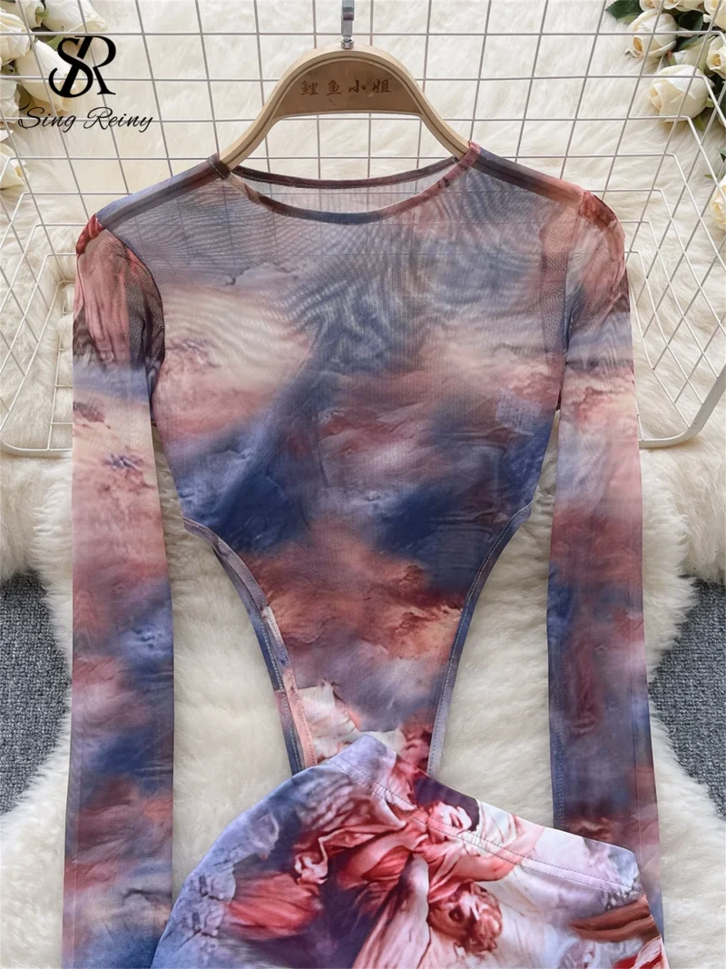 Tie-Dye Transparent Bodysuit & Mini Skirt Set - Image 3
