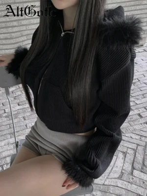 Winter Corduroy Hooded Crop Coat Mall Gothic Style