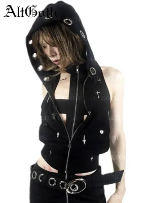 Streetwear Gothic Cross Hooded Crop Tank