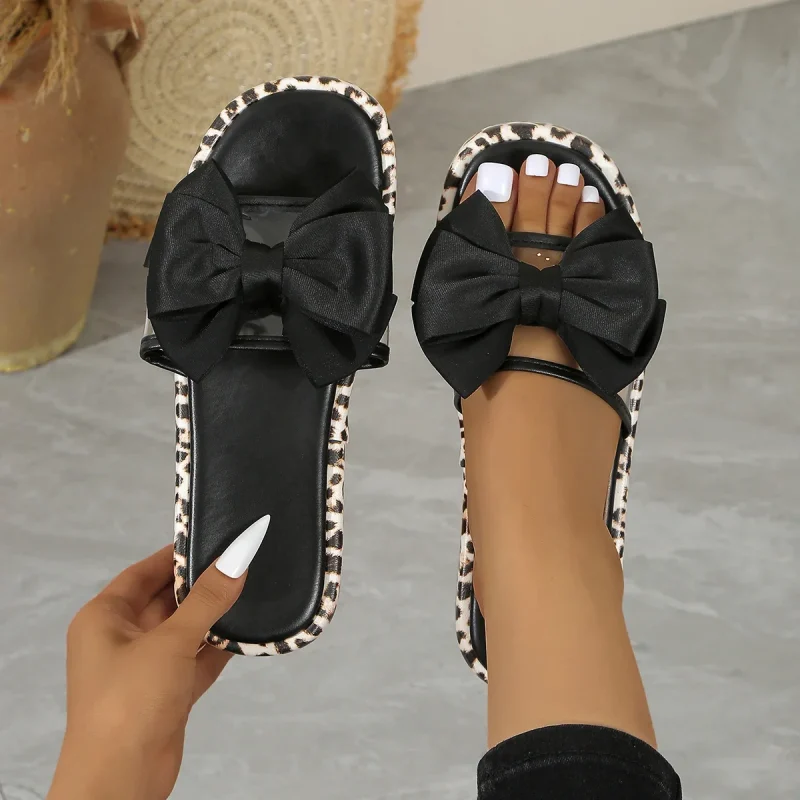 Leopard Bow Thick Sole Sandals - Image 2