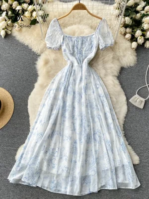 Floral Print Square Neck A-Line Dress