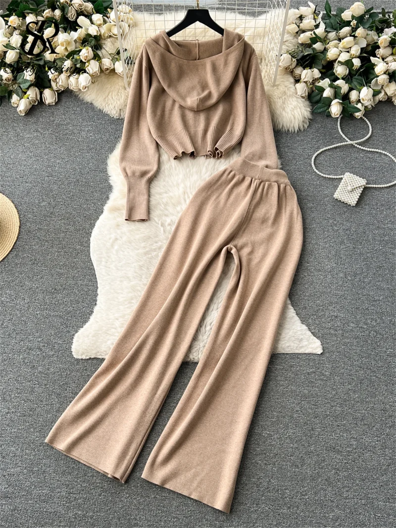 Casual Sports Knit Hoodie and Pants Set - Image 5