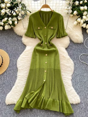 V-Neck Knit Mermaid Dress