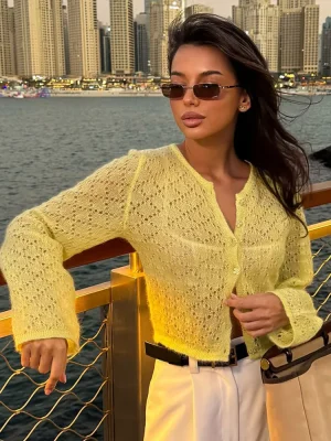 Knitted Yellow Hollow Out Blouse