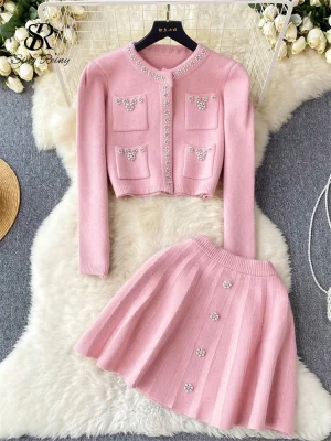 Pearl Knit Cardigan & Skirt