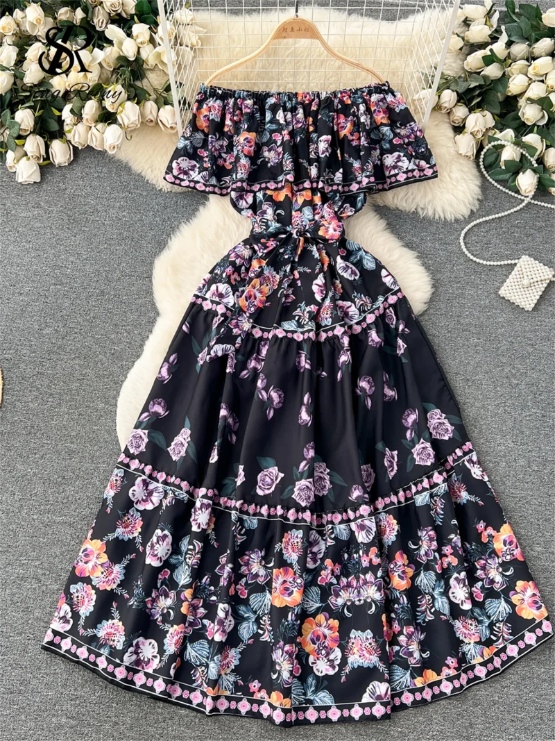 French Floral Off Shoulder Maxi Dress - Image 4