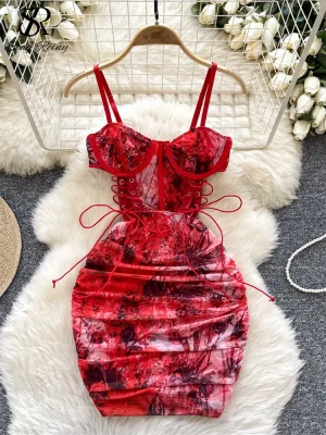 Lace-Up Hollow Bodycon Dress