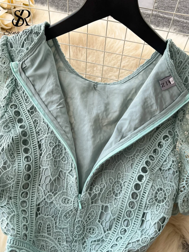 French Vintage Lace Embroidered Long Dress - Image 6