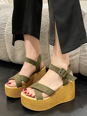 Summer Wedge Heels with Buckle Comfort