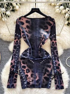 Leopard Tie-Dye Bodycon Dress