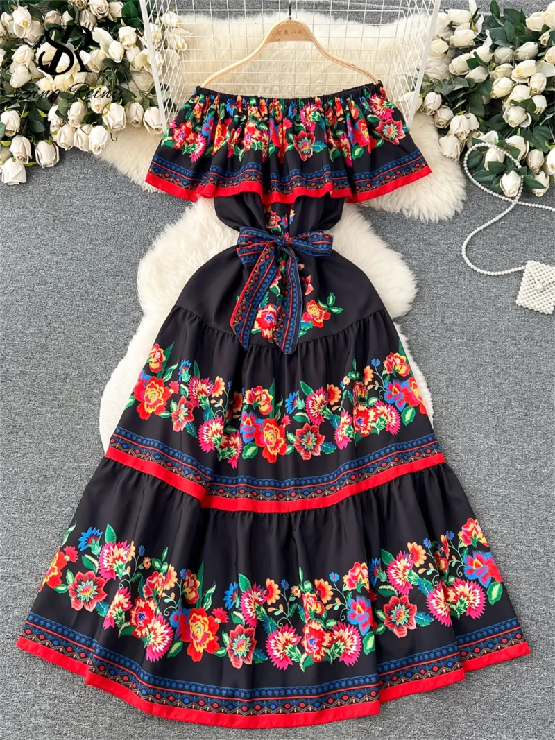 French Floral Off Shoulder Maxi Dress - Image 5